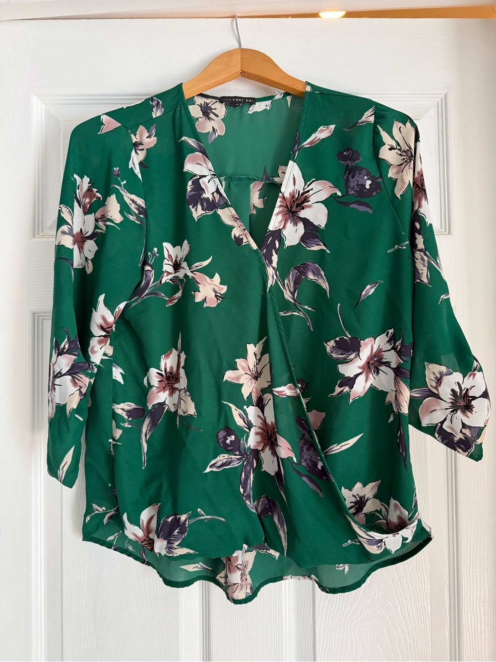 West Kei Emerald Green Floral Wrap Blouse